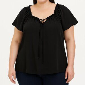 Torrid Black Ruffle Neck Short Sleeve Blouse Size 0 Plus Lightweight Top